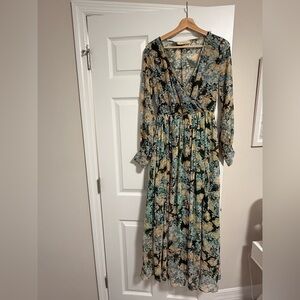 Floral Wrap Maxi Dress in Green and Cream BYBLA, Colombian brand